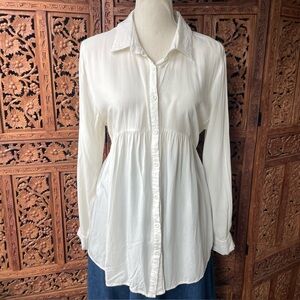 Umgee Y2K White Babydoll Boho hippy flowey Button-Front Long-Sleeve Top